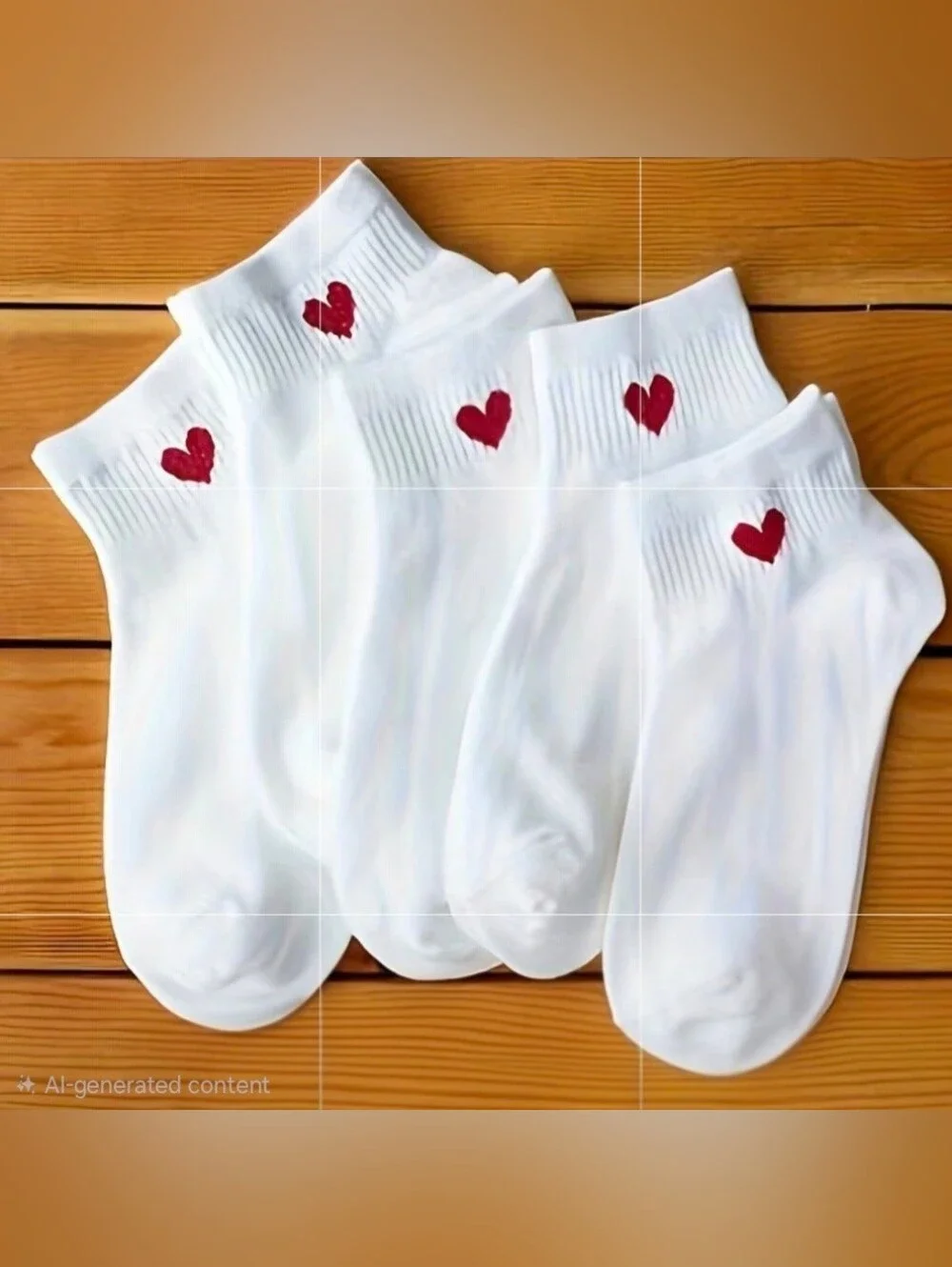 NWT 5 Pairs White Athletic Socks w/ Red Hearts on Cuff - Fits Womens Shoe Sz 5-8